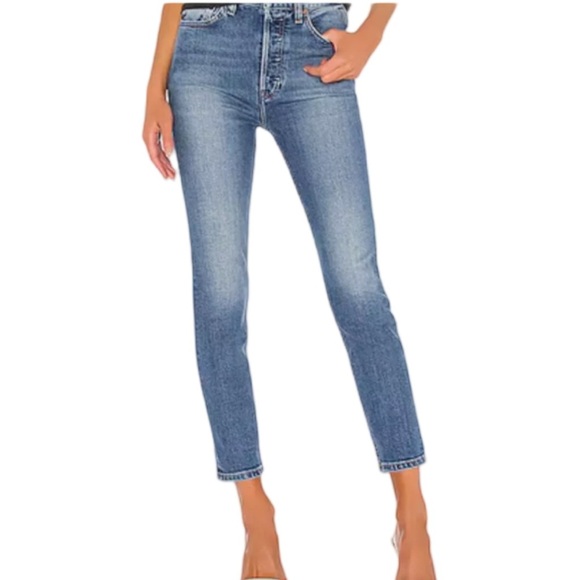 Re/Done High-Rise Ankle Crop Jeans in Dusty Blue. Size 28 - Picture 1 of 10